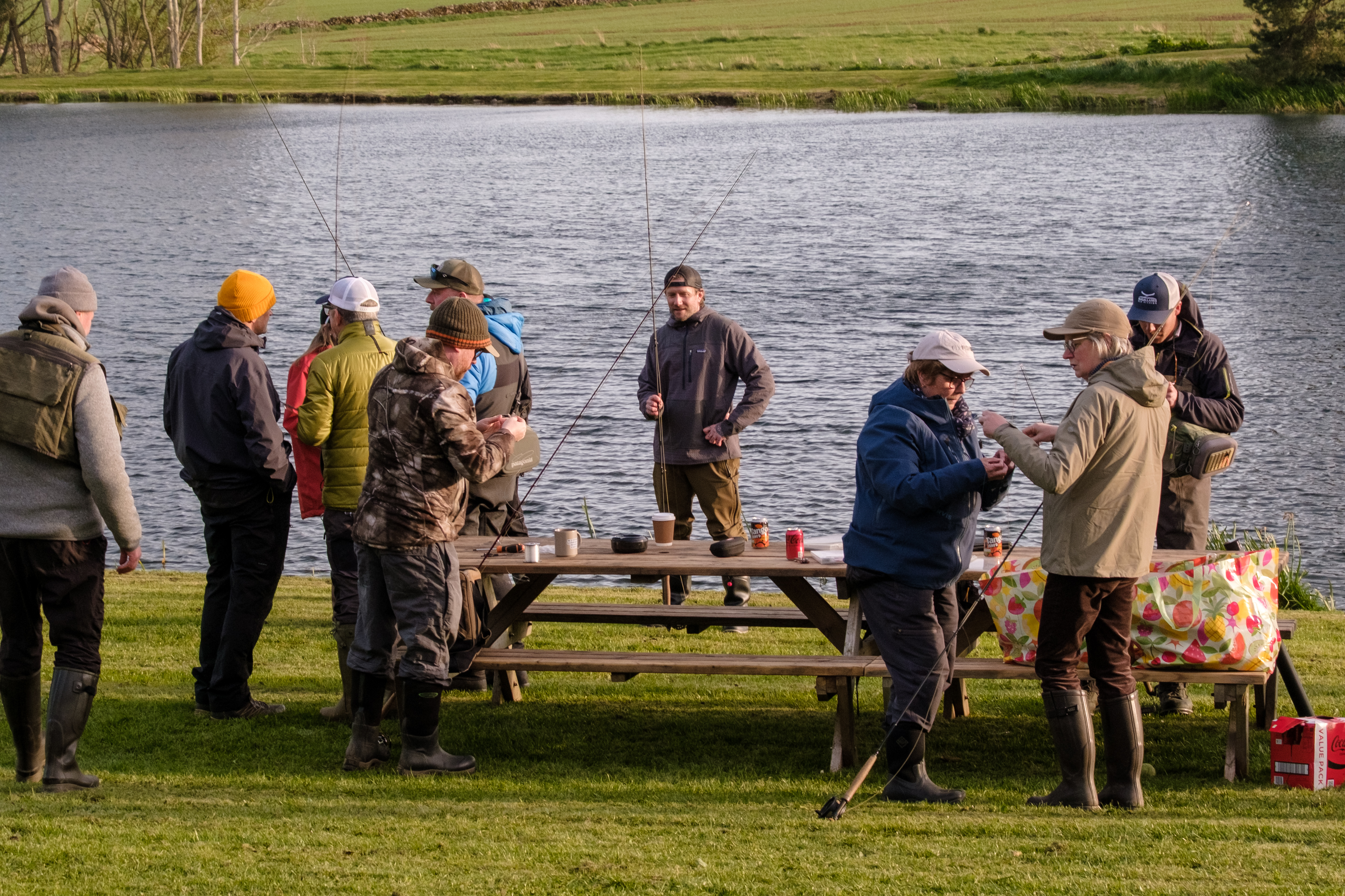 Group of anglers getting ready at Loch Insch